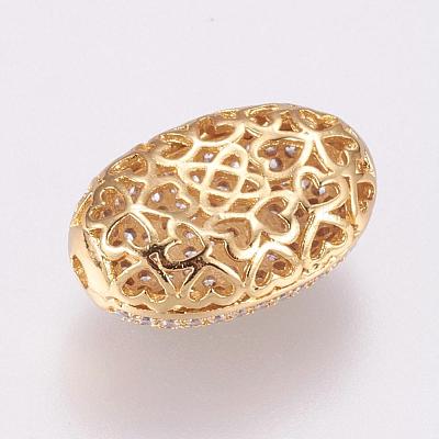 Brass Micro Pave Cubic Zirconia Beads KK-P116-21G-1