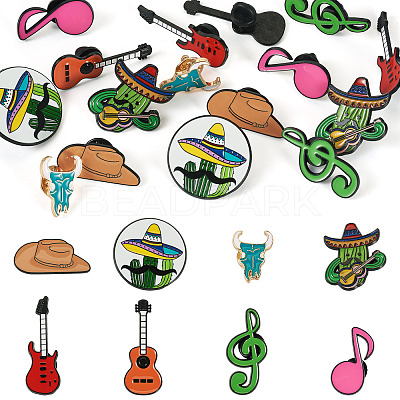 16Pcs 8 Styles Western Music Theme Enamel Pin JEWB-TA0001-29-1