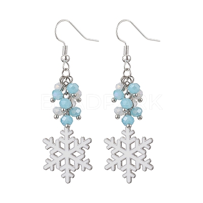 Snowflake Alloy Electroplate Glass Beads Dangle Earrings EJEW-TA00663-1