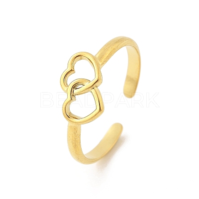 Heart 304 Stainless Steel Open Cuff Rings X-RJEW-R014-03G-01-1