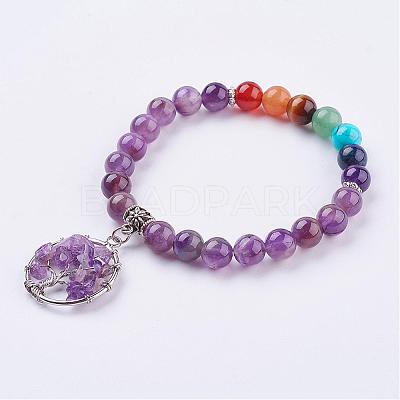 Gemstone Stretch Bracelets BJEW-F262-B09-1