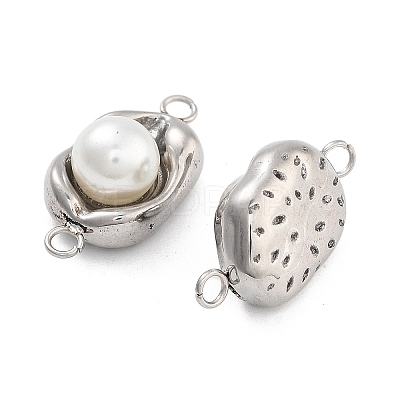 304 Stainless Steel Pave ABS Pearl Connector Charms STAS-S131-01P-1