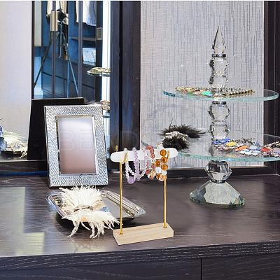 Alloy Crystal Wand Display Stands with Wooden Base BDIS-WH0014-07B-G-1