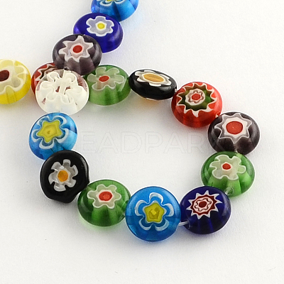 Flat Round Handmade Millefiori Glass Beads X-LK-R004-53-1