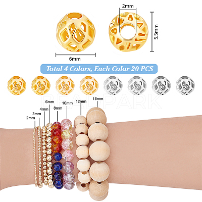 80Pcs 4 Colors Brass Beads KK-PH0011-96-1