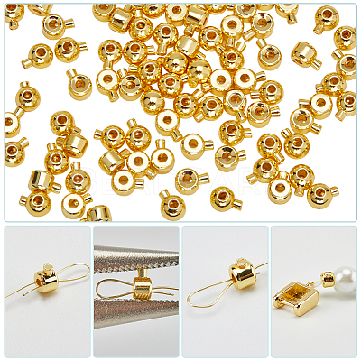 100Pcs 2 Styles Brass Crimp Beads KK-BBC0014-28G-1