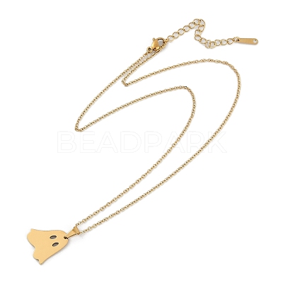 Halloween Series 202 Stainless Steel Cable Chain Ghost Pendant Necklaces LS-NJEW-S005-01G-C-1