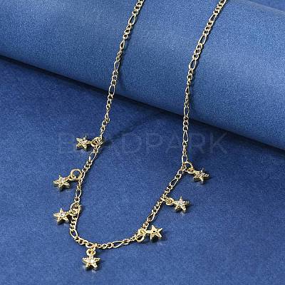 Brass Micro Pave Clear Cubic Zirconia Star Pendant Necklaces NJEW-B157-04G-1