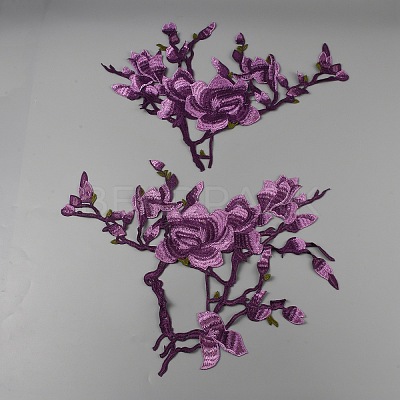 Flower & Branch Pattern Polyester Fabrics Computerized Embroidery Cloth Sew on Appliques PATC-WH0009-05A-1