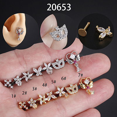 Stainless Steel Micro Pave Clear Cubic Zirconia Internally Threaded Labrets WGBE4CC-02-1
