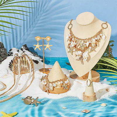 Natural Shell & Alloy Starfish Charm Bracelet & Bib Necklace & Adjustable Ring & Dangle Stud Earrings & Aligator Hair Clip & Mini Crossbody Bags SJEW-PH0001-11-1