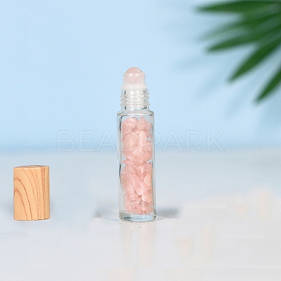 Natural Rose Quartz Roller Ball Bottles BOTT-PW0011-70A-02-1