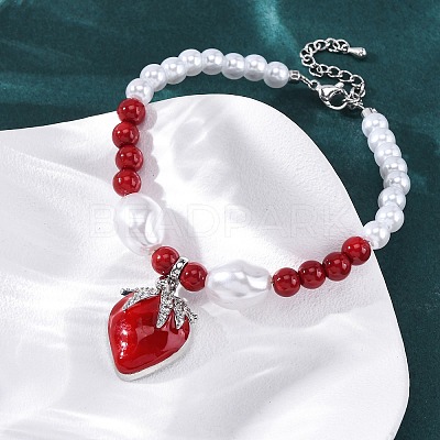 Strawberry Brass Micro Pave Clear Cubic Zirconia Charm Bracelets BJEW-G740-04P-1