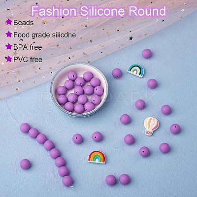 100Pcs Silicone Beads Round Rubber Bead 15MM Loose Spacer Beads for DIY Supplies Jewelry Keychain Making JX441A-1