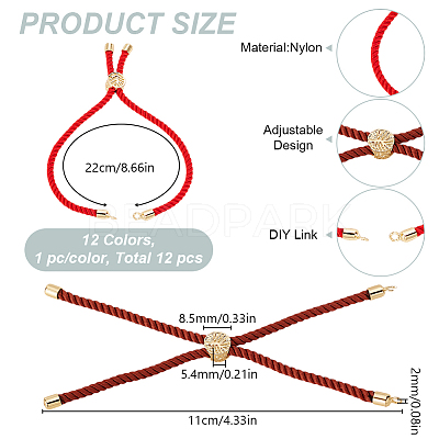 12Pcs 12 Colors Nylon Cord Slider Bracelets MAK-GO0001-05-1
