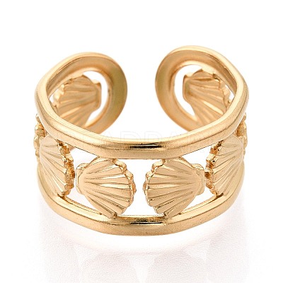 Ion Plating(IP) 304 Stainless Steel Cuff Rings for Women RJEW-N052-06G-1