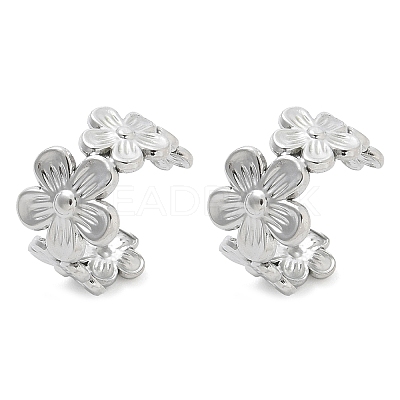 304 Stainless Steel Flower Cuff Earrings for Women EJEW-A118-03P-1