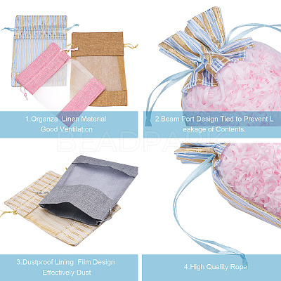 30Pcs 6 Colors Cotton & Organza & Burlap Packing Pouches Drawstring Bag ABAG-MB0001-09-1
