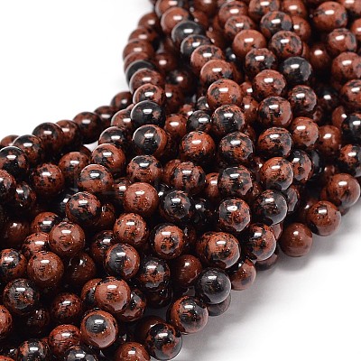 Natural Mahogany Obsidian Round Bead Strands G-P075-26-6mm-1