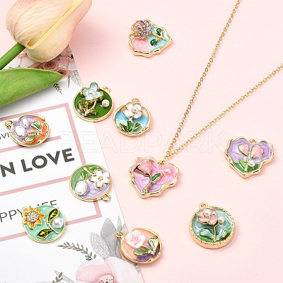 10Pcs 10 Styles Rack Plating Alloy Rhinestone Enamel Pendants ENAM-YW0008-30-1