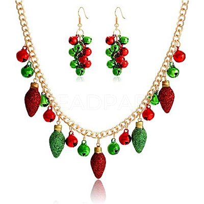 Christmas Bell & Bulb Alloy Pendant Necklaces & Dangle Earrings Sets WGF6150-01-1