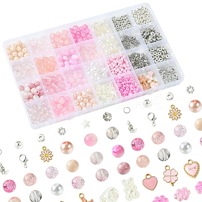 DIY Round Glass & CCB Plastic Beads Bracelets Making Kits DIY-FS0007-56B-1