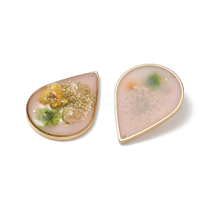 Plating Brass & Transparent Epoxy Resin & Dried Flower Pendants RE-CBAA153-01A-1