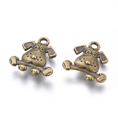Tibetan Style Puppy Pendants TIBEP-R166-AB-FF-1