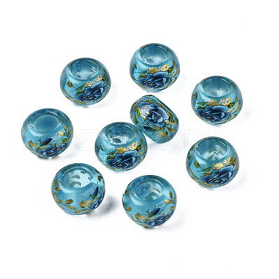 Flower Printed Transparent Acrylic Rondelle Beads TACR-S160-01-B01-1