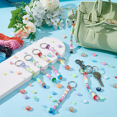 DIY Acrylic Beads & Iron Split Key Rings Keychain Making Kits DIY-AR0004-24-1