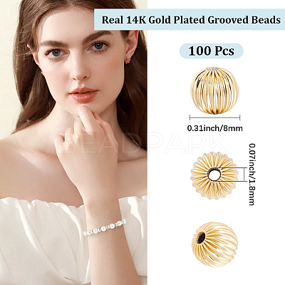 100Pcs  Brass Grooved Beads KK-BBC0028-39-1