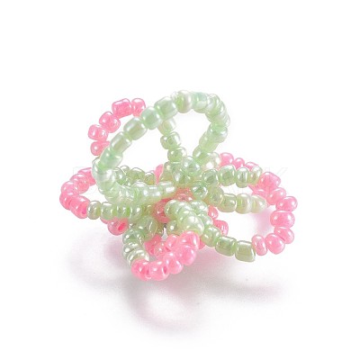 Glass Seed Beaded Stretch Rings RJEW-JR00252-01-1