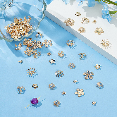 70Pcs 7 Styles Brass Bead Caps FIND-AR0005-36-1