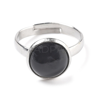 Half Round Natural Black Agate Finger Rings RJEW-M062-01P-30-1