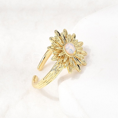 Brass Resin Cuff Rings for Women RJEW-K312-06G-1