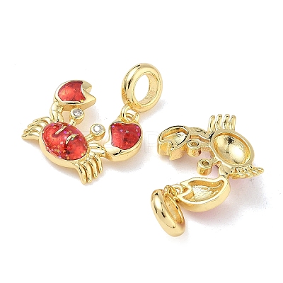 Brass Enamel Red Crab European Dangle Charms KK-L256-41B-G-1