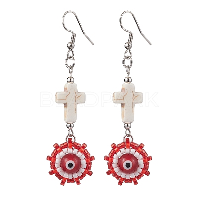 Glass Seed Beads Dangle Earrings EJEW-MZ00219-1