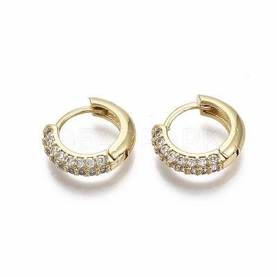 Brass Micro Pave Cubic Zirconia Huggie Hoop Earrings LS-EJEW-R144-004E-NF-1