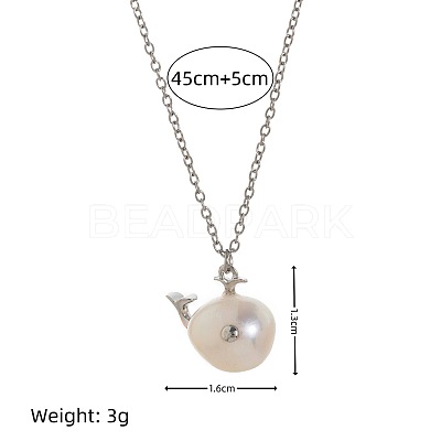 Natural Baroque Keshi Pearl Fish Pendant Brass Chain Necklaces FS-WGF6066-04-1