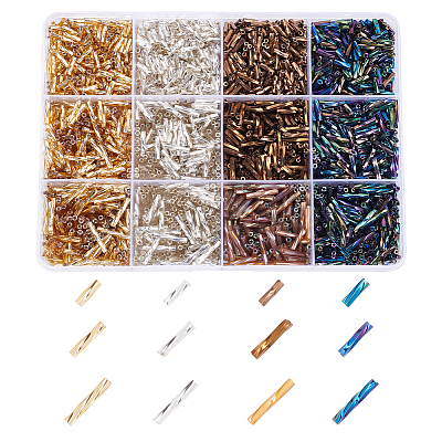 2092Pcs 12 Styles Glass Twisted Bugle Beads SEED-PH0002-49-1