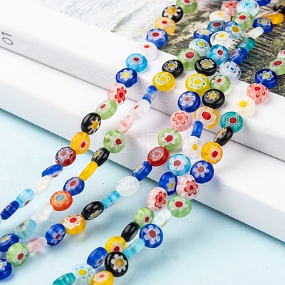 Flat Round Handmade Millefiori Glass Beads LK-R004-55-1