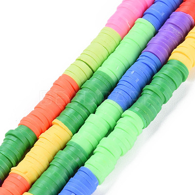 Fixed 7 Color Handmade Polymer Clay Bead Strands CLAY-S096-029K-1