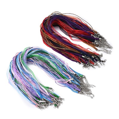 50Pcs 5 Colors Waxed Cord and Organza Ribbon Necklace Making NCOR-YW0001-02-1