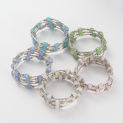 Five Loops Imitation Jade Glass Beaded Wrap Bracelets BJEW-JB02125-1