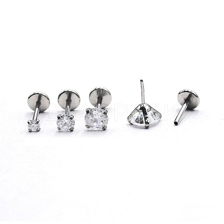 Stainless Steel Clear Cubic Zirconia Threadless Labret Stud WG18B1C-20-1