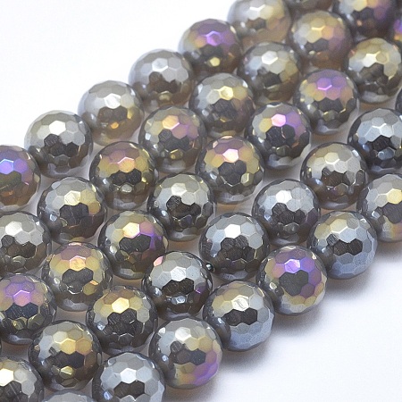 Electroplated Natural Agate Beads Strands G-O164-01A-6mm-1