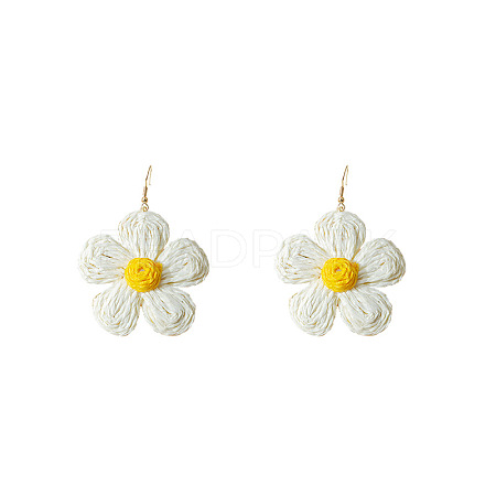 Flower Alloy Raffia Flower Dangle Earrings FS-WG89508-06-1