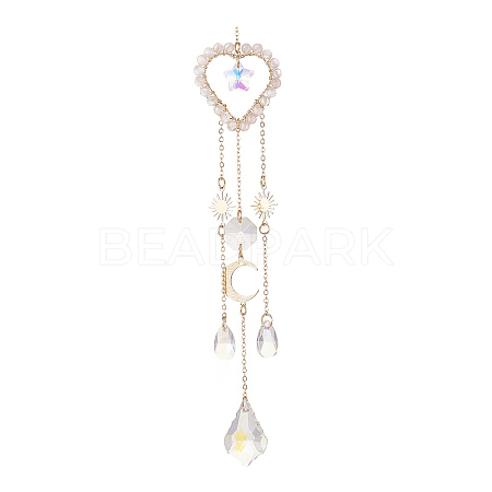 Glass Teardrop & Star Window Hanging Suncatchers HJEW-JM00905-01-1