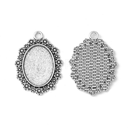Vintage Tibetan Style Alloy Flower Pendant Cabochon Bezel Settings TIBEP-O006-03AS-1