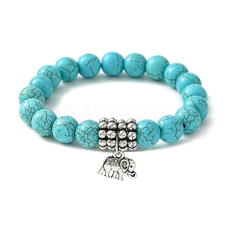 Dyed Synthetic Howlite Elephant Stretch Bracelets BJEW-JB01338-1